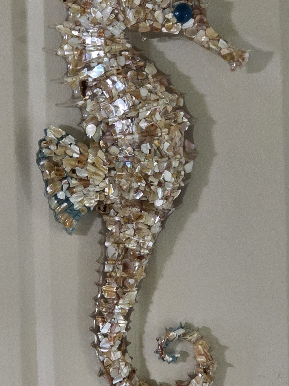 Seashell Mosaic Seahorse Wall Art - Beige Blue Accent